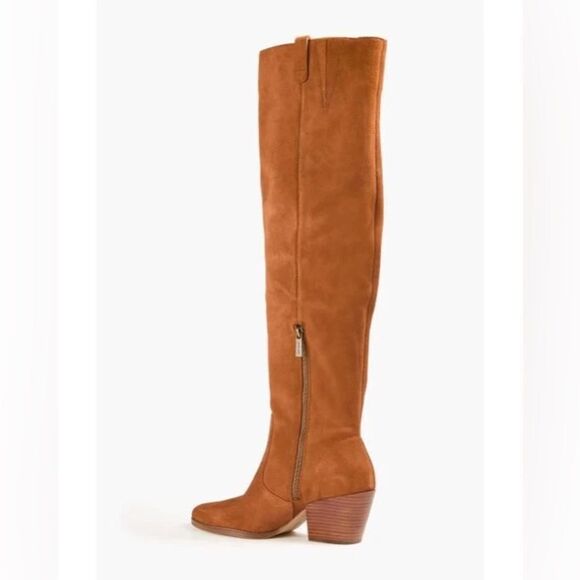 NWOB Michael Kors Harlow Brown Suede Cuban Heel Over The Knee Boots size 5.5 - Picture 3 of 13